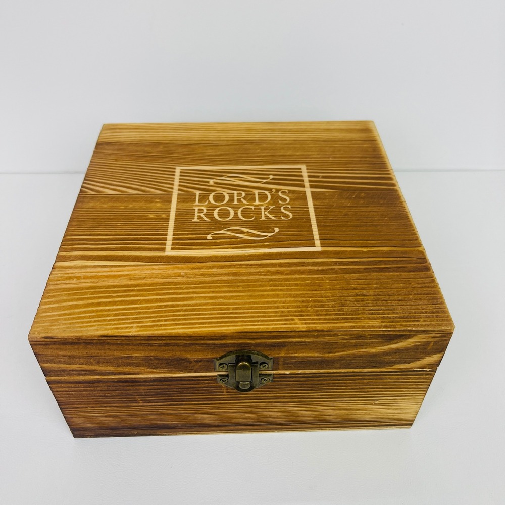 Lord's Rocks Whiskey Stone Set Brown Wood Glass Granite Gift Set Excellent